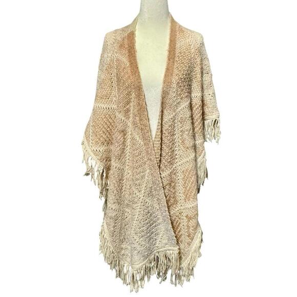 SAGE & FLOWER Oversized Fringe Cottagecore Granny Shawl Poncho Sweater Cardigan - Picture 1 of 8